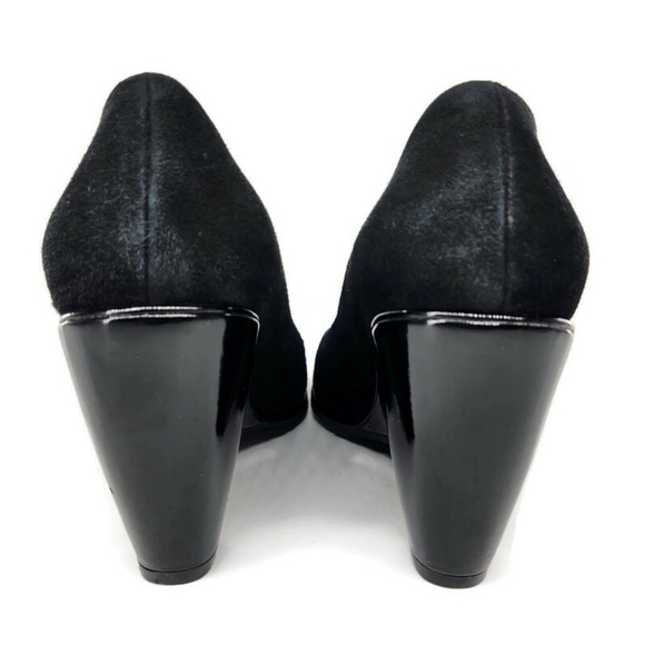 Cole Haan Air Black Suede Patent Leather Wrapped Wedge Heel Pumps - Picture 8 of 11